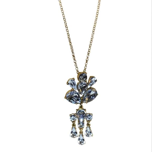 J. Crew Antique Gold Tone Long Crystal Pendant Necklace